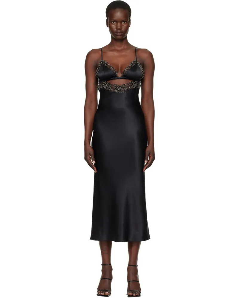 Fleur Du Mal Black Beaded Rose Slip Dress 0100