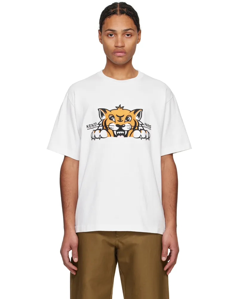 Kenzo White Kenzo Paris Happy Tiger Embroidered T-shirt Off