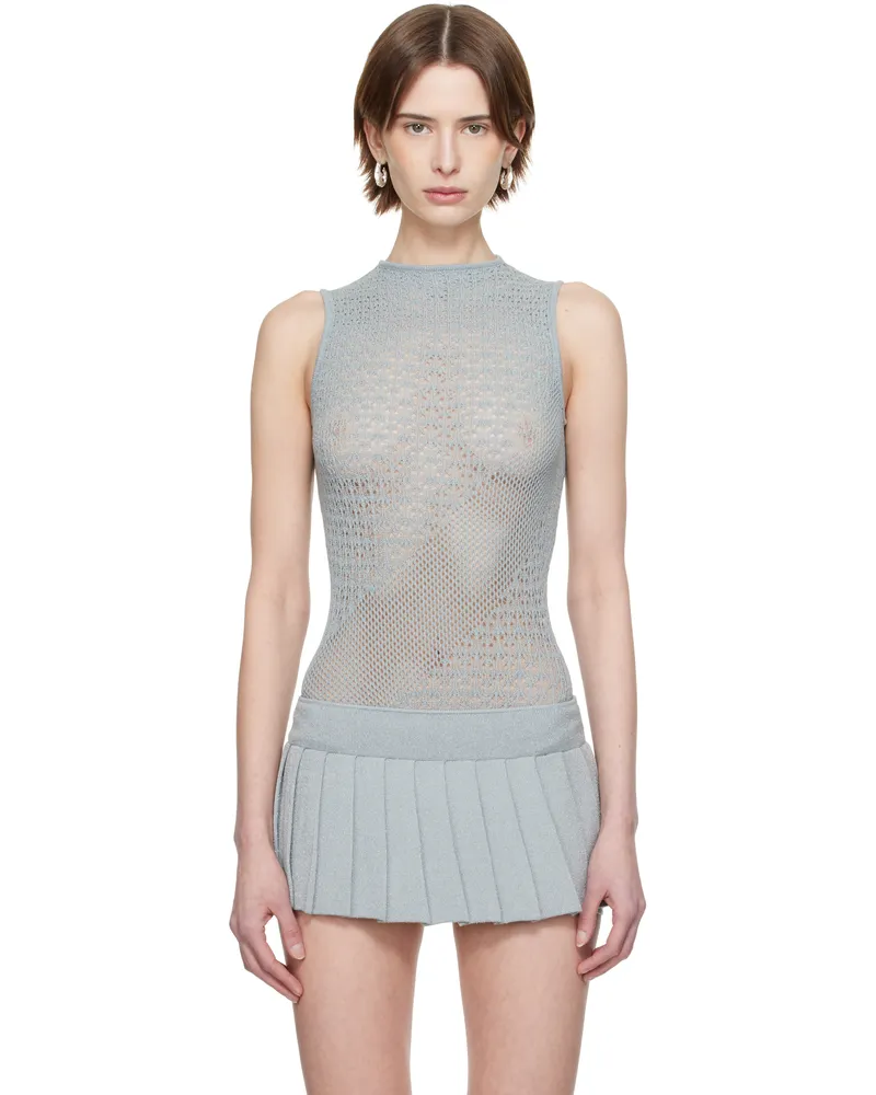 Isa Boulder Blue Rib-Knit Halter Bodysuit Baby