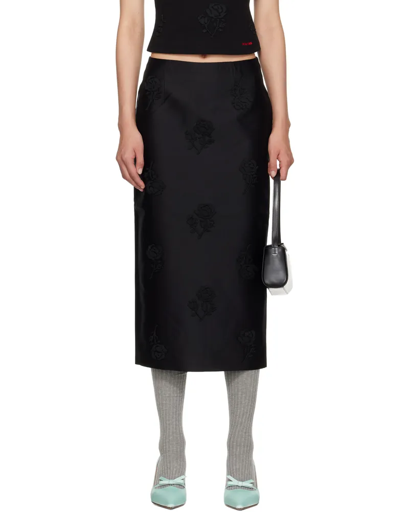 SHUSHU/TONG Black Straight Fitted Midi Skirt Ba100