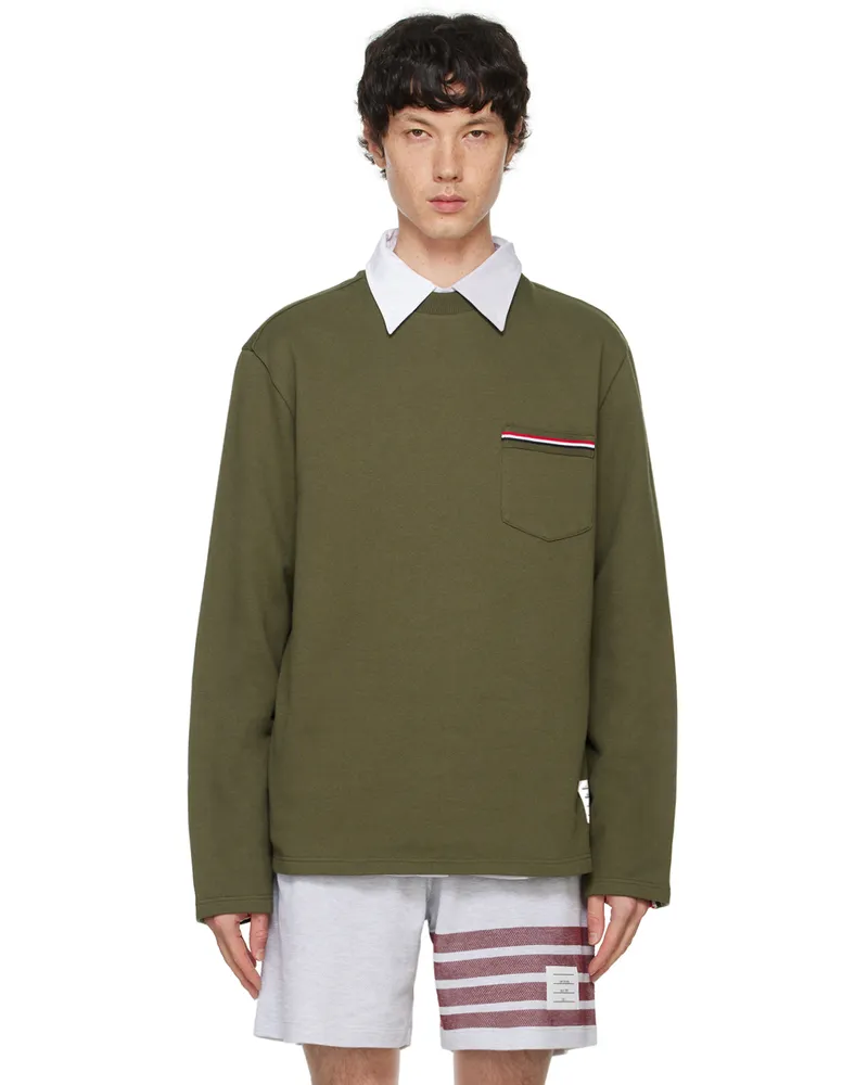 Thom Browne Khaki Oversized RWB Chest Pocket Sweatshirt 320