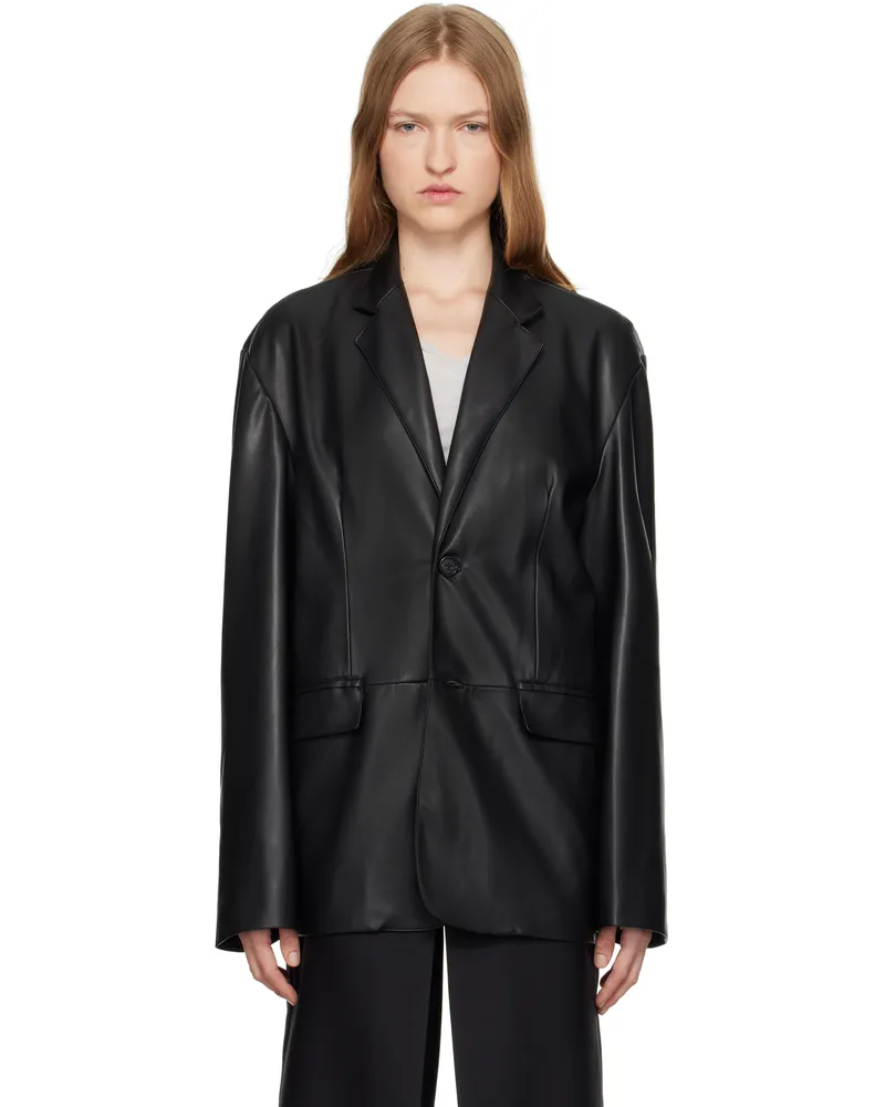 FRANKIE Shop Black Olympia Faux-Leather Blazer Black