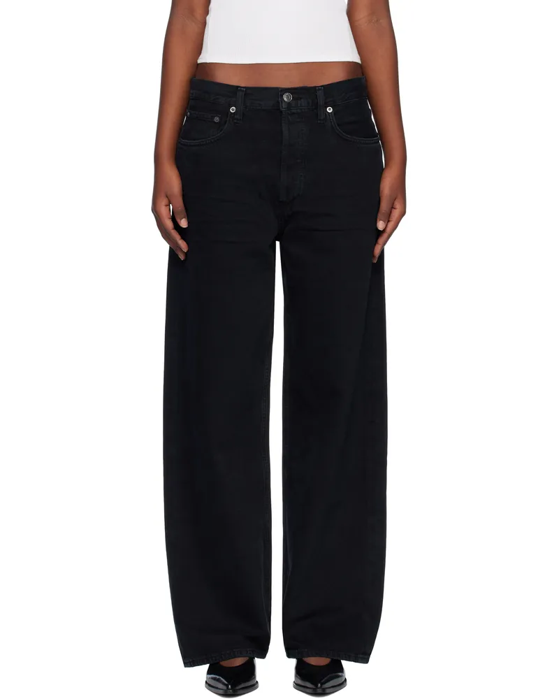 AGOLDE Black Low Slung Baggy 30.5 Jeans Crushed