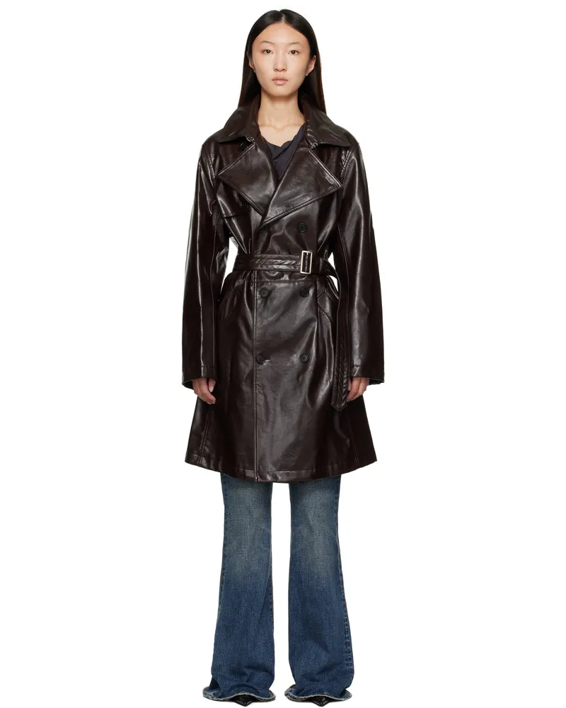 Maison Margiela Burgundy Rain Faux-Leather Trench Coat 144