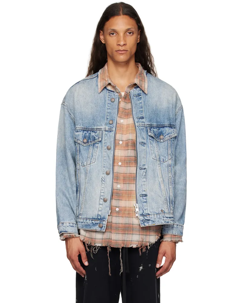 R13 Blue Collarless Trucker Denim Jacket D244a