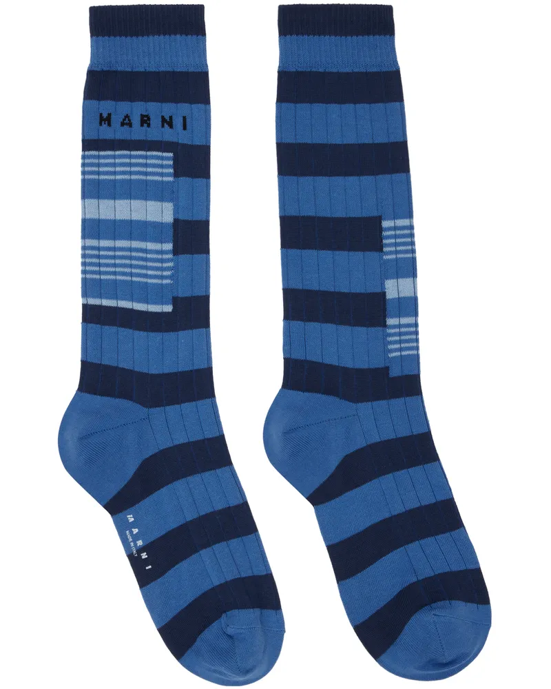 Marni Blue Contrast Stripes Socks Rgb52