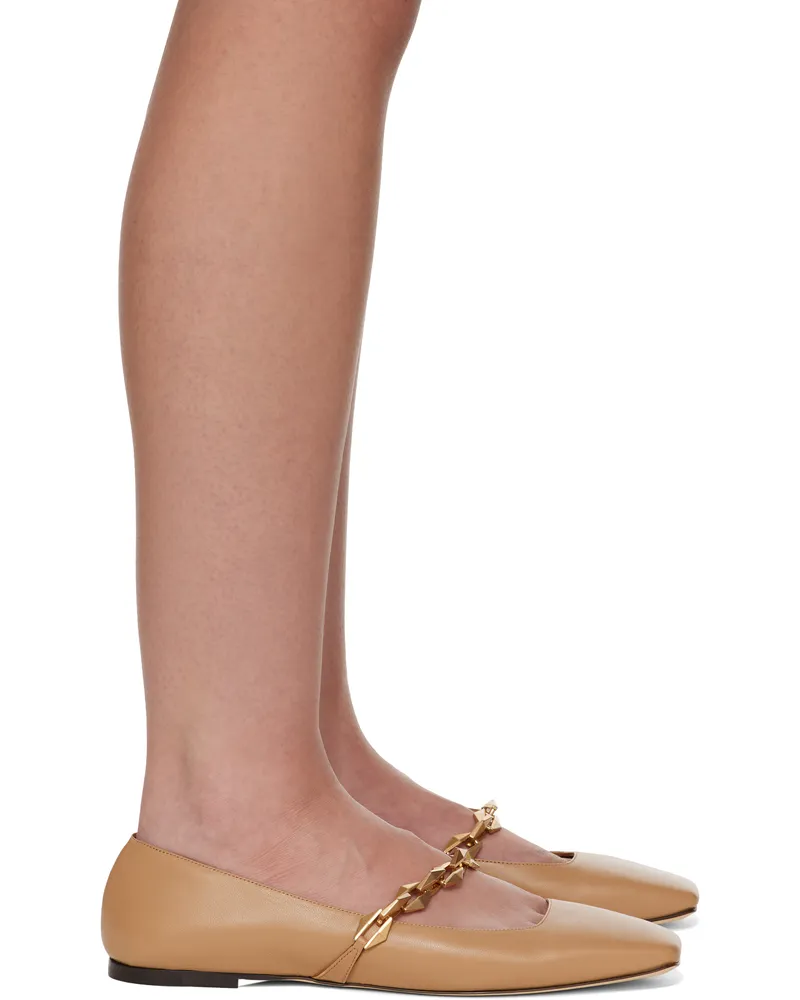 Jimmy Choo Tan Diamond Tilda Ballerina Flats Biscuit