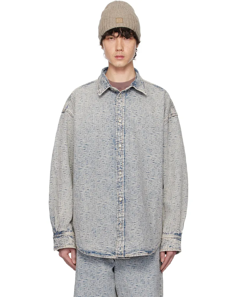 Acne Studios Blue Jacquard Logo Denim Shirt Buf