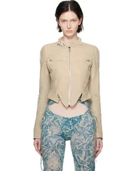 Charlotte Knowles SSENSE Exclusive Beige Leather Jacket Distressed