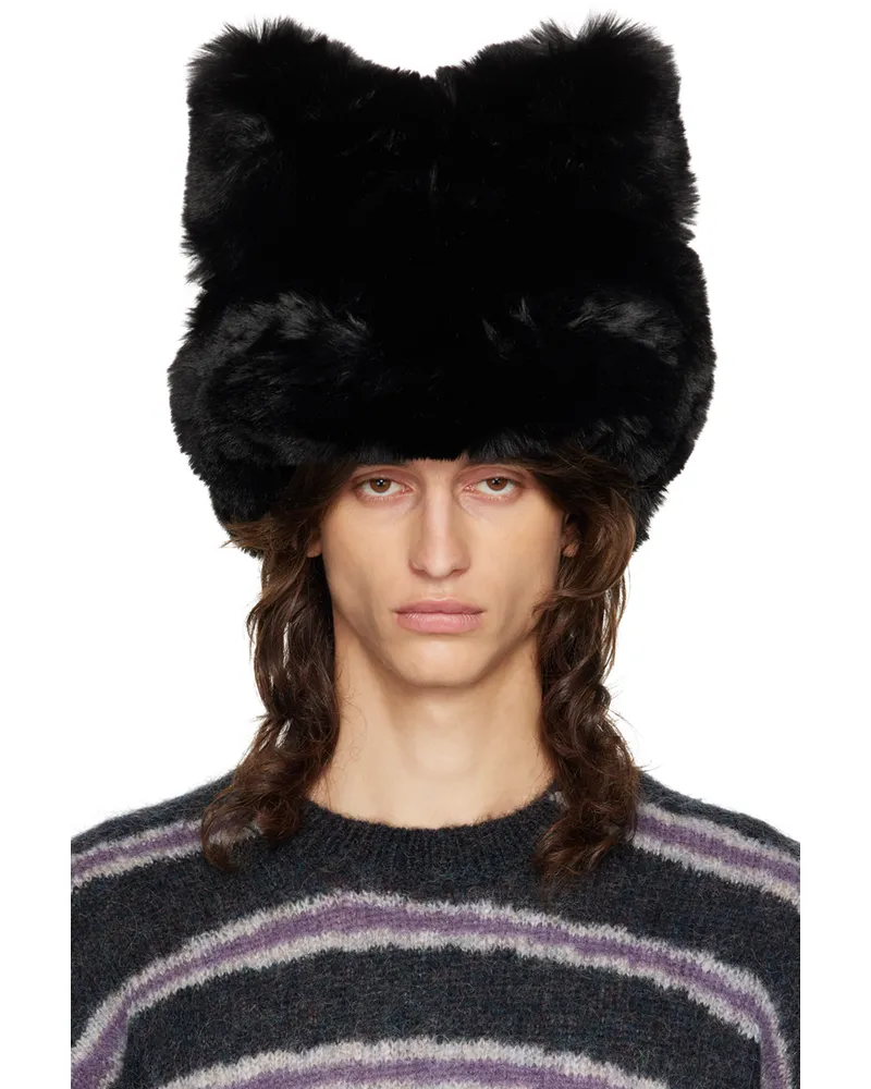 Acne Studios Black Fluffy Bow Hat Black