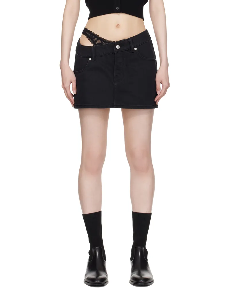Alexander Wang Black Pre-Styled Asymmetrical Lace Denim Miniskirt Washed