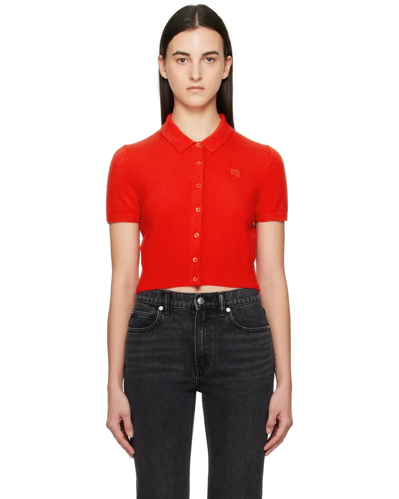 Alexander Wang Red Logo Embroidered Cardigan Fiery