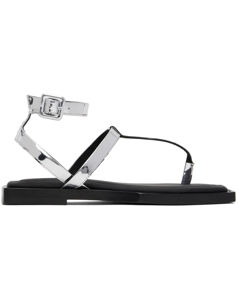 AMI Paris Silver Patent Flat Sandals 900