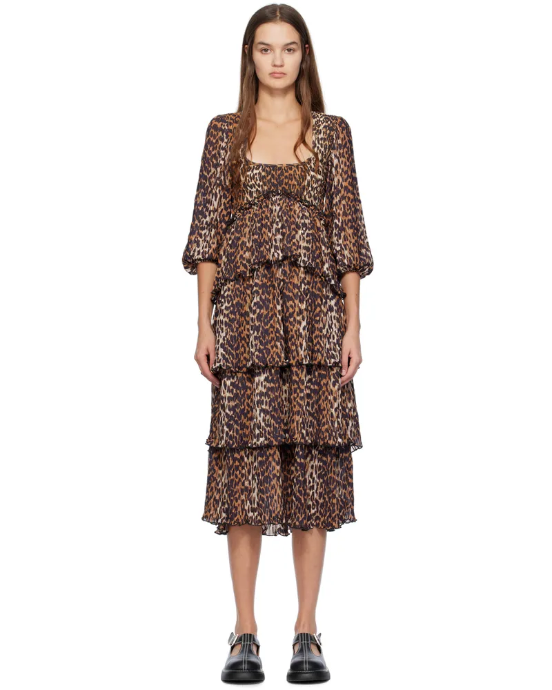 Ganni Brown Printed Midi Dress 859