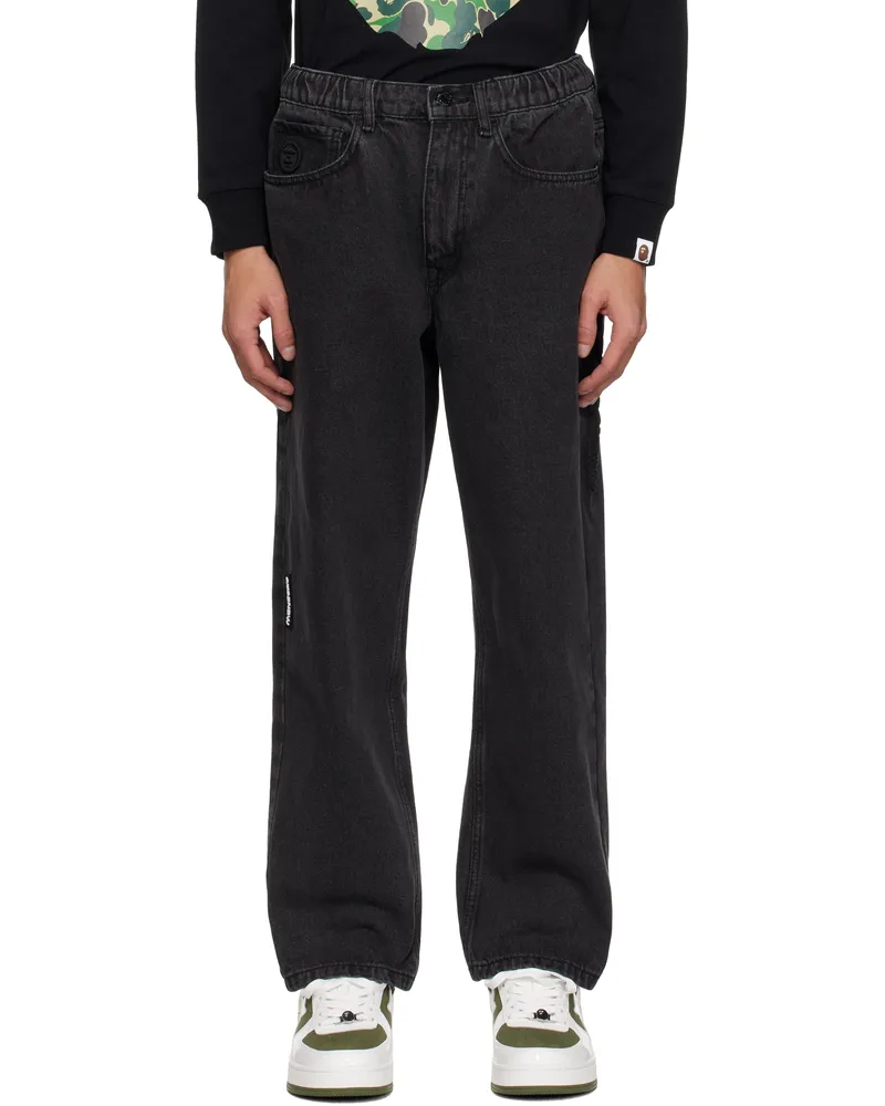 AAPE by A Bathing Ape Black 'AAPE NOW' Moonface Logo Jeans Bkl