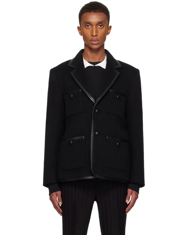 Ernest W. Baker Black Leather Trim Single Breasted Blazer Black