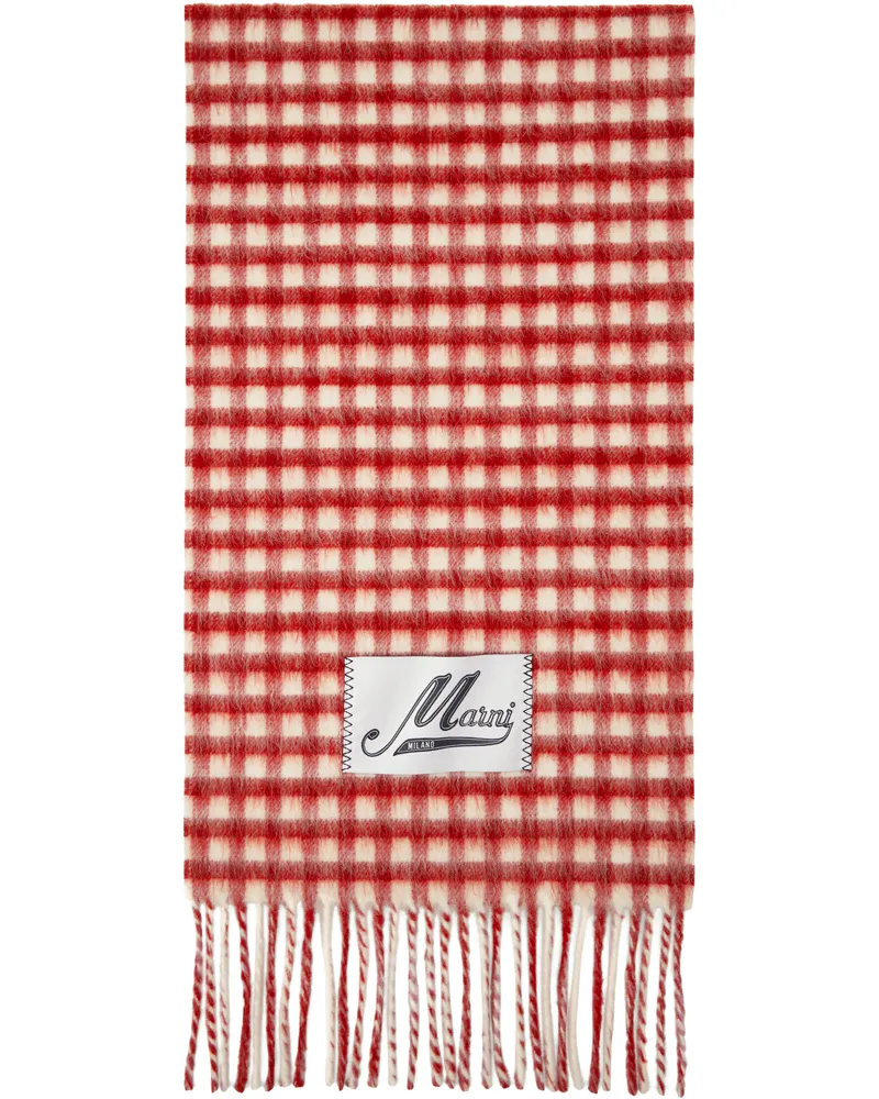 Marni Red & White Double Check Scarf Chr63