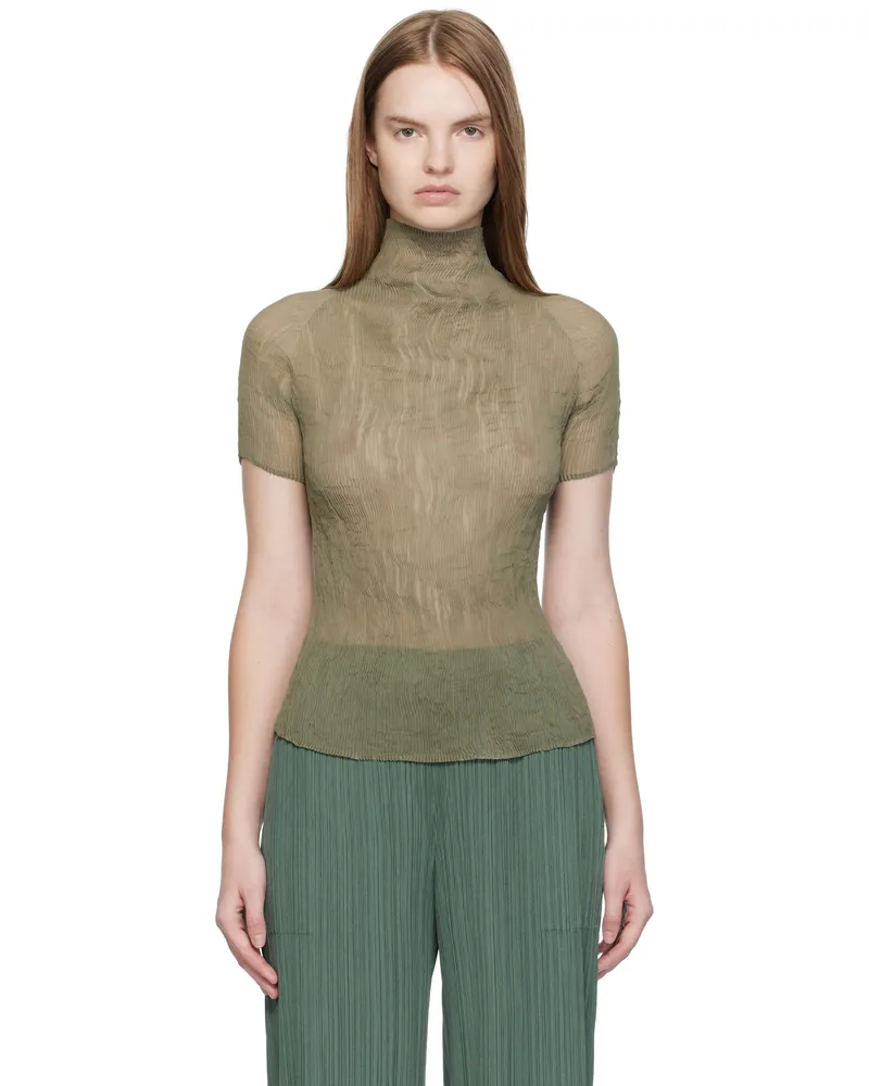 Issey Miyake Khaki Chiffon Twist 3 Top 65