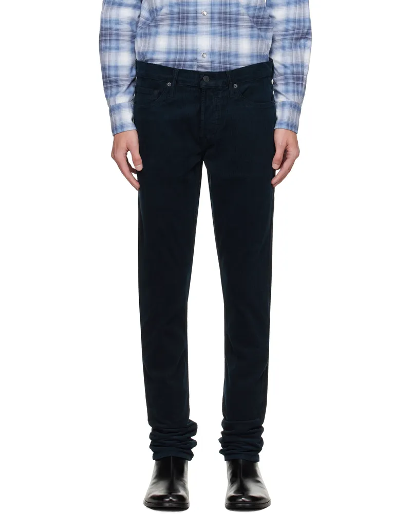 Tom Ford Navy 12 Waves Cord Stretch Slim Fit Trousers Hb825navy