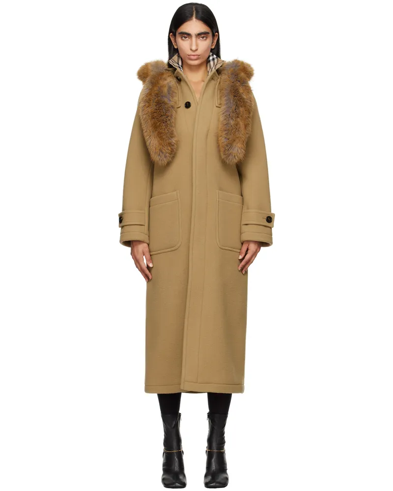 Burberry Beige Faux-Fur Trim Coat A1420