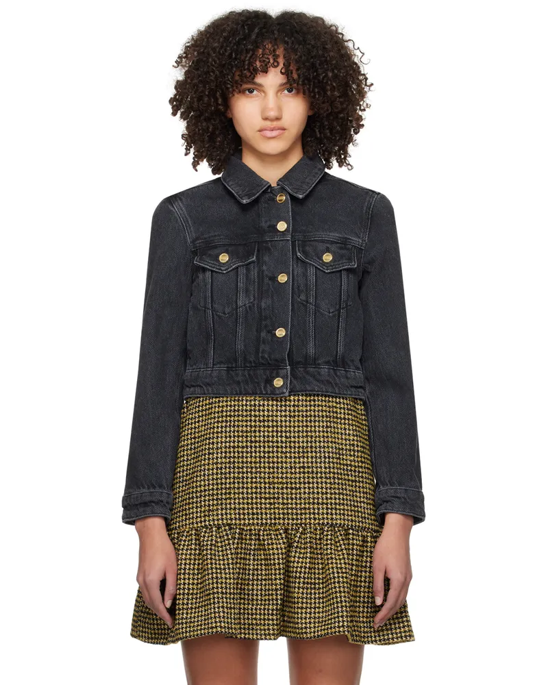 Ganni Black Cropped Denim Jacket 006