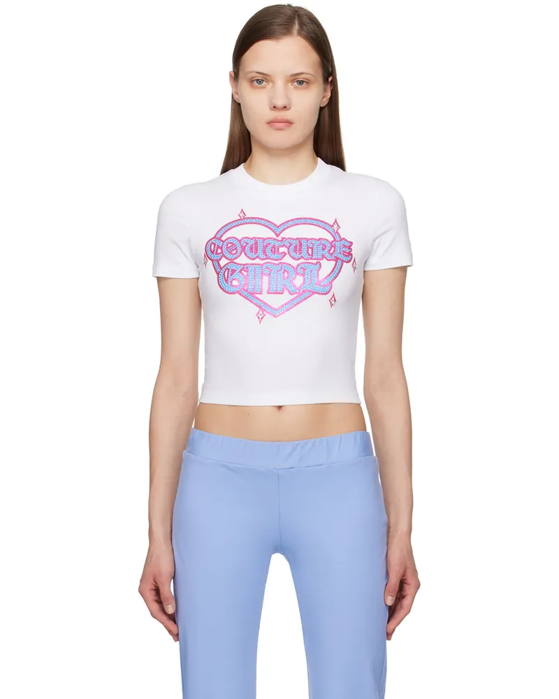 Versace Jeans White Crystal-Cut T-Shirt E003