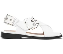 White Feminine Buckle Cross Strap Sandals