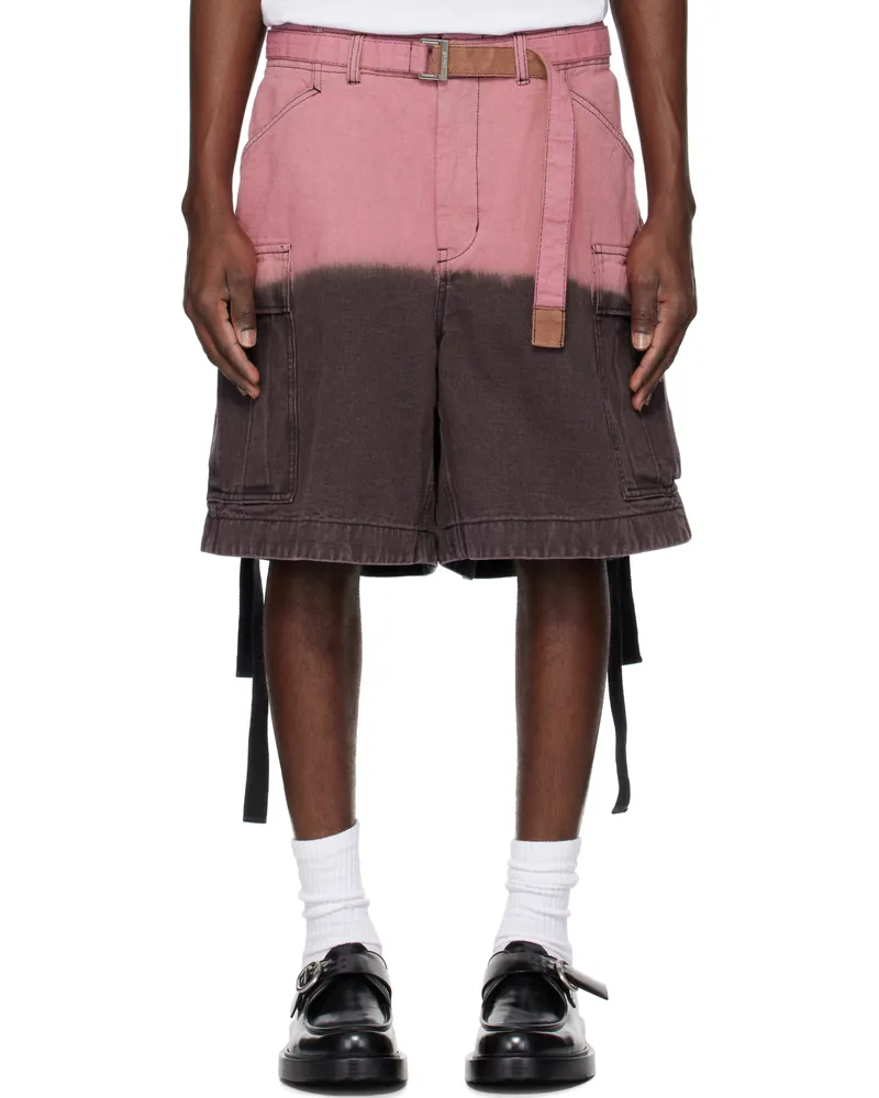 Sacai Gray & Pink Garment-Dyed Denim Cargo Shorts 301