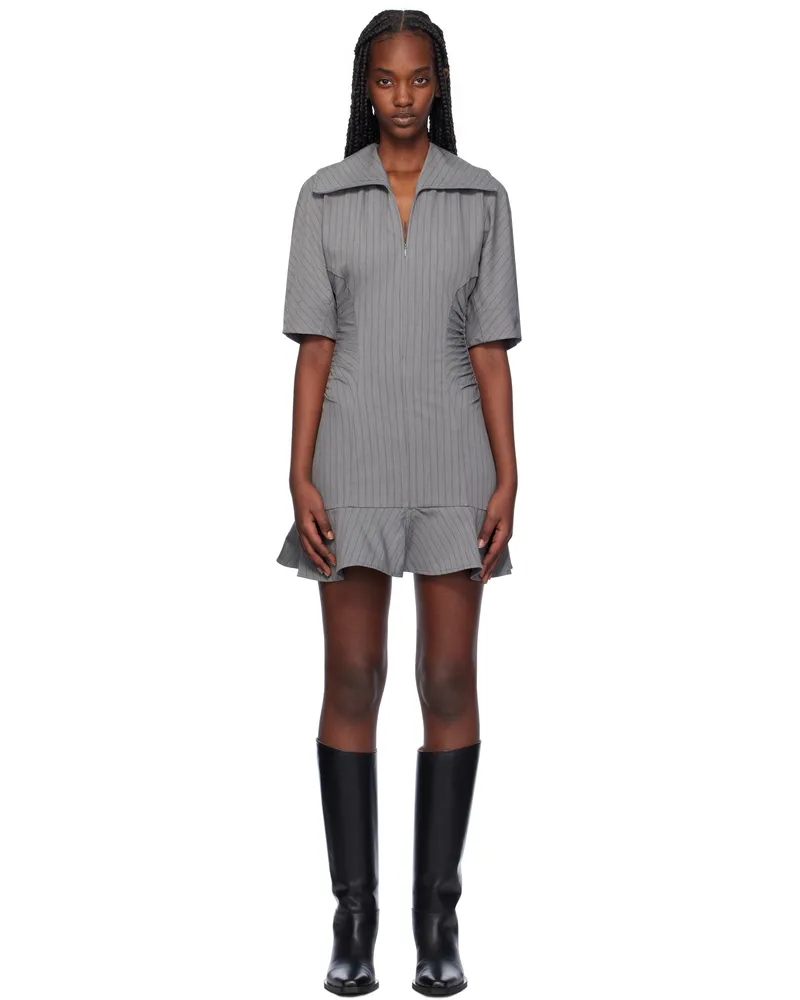 Ganni Gray Striped Suiting Minidress 039