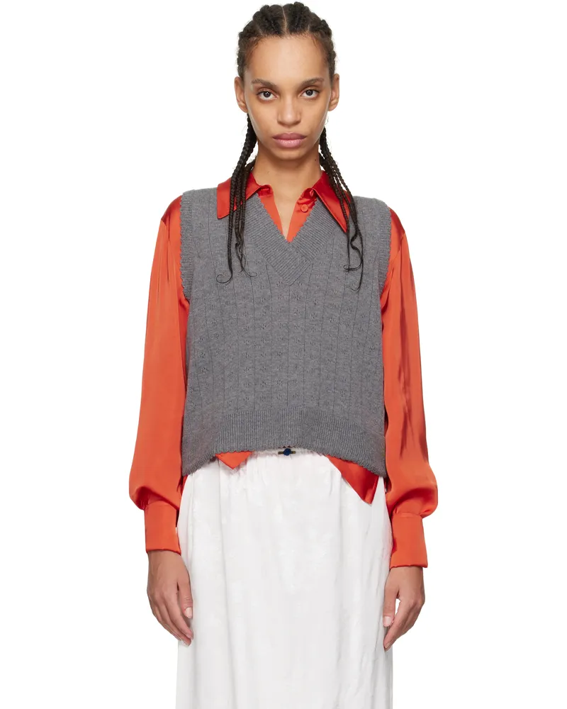 CORDERA Gray Merino Pointelle Vest Grey