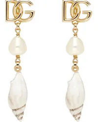 Dolce & Gabbana Gold 'DG' Logo & Shell Charm Earrings Zoooro