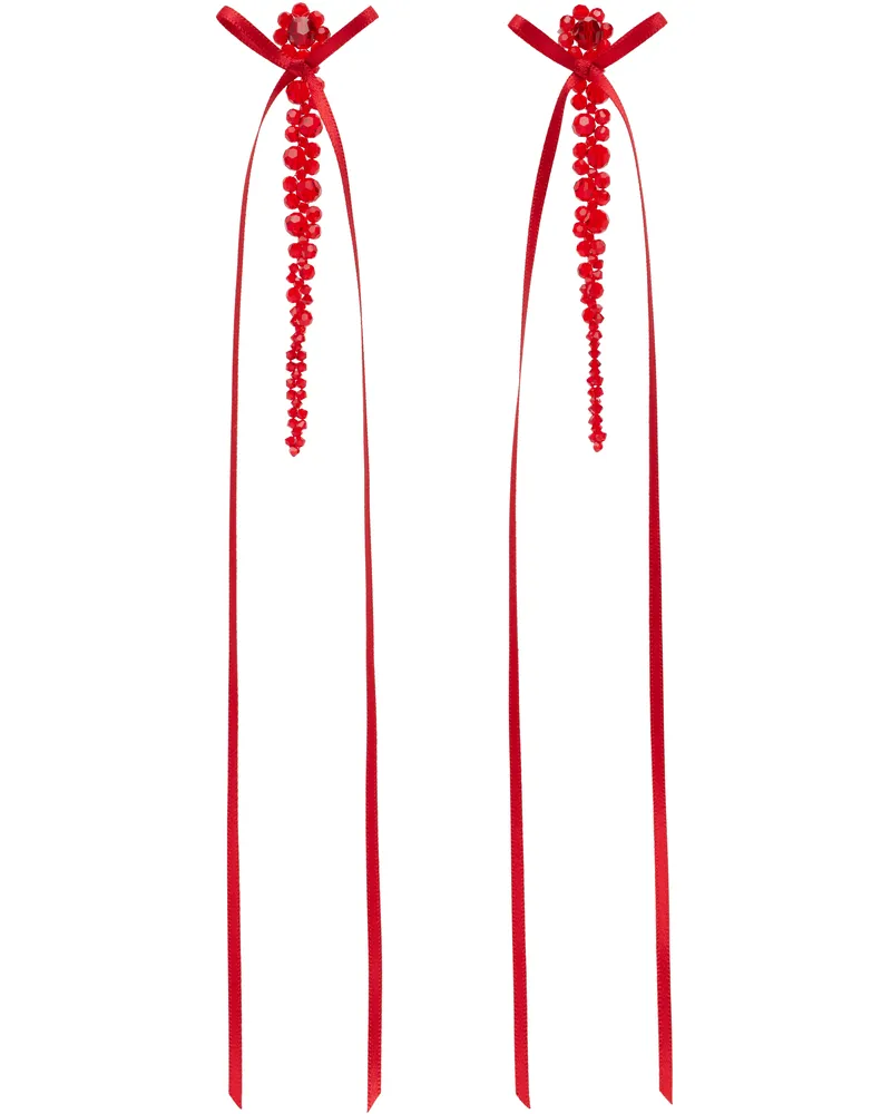 Simone Rocha Red Bow Ribbon Drip Earrings Red
