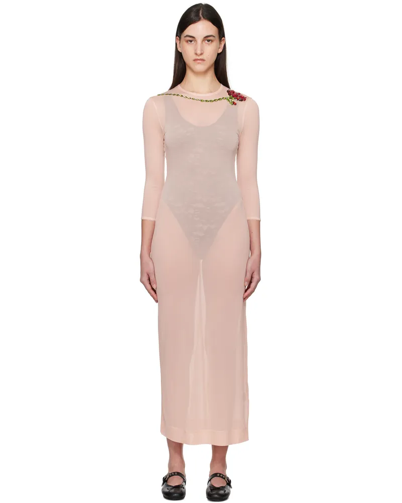 Simone Rocha Pink Fitted Ballet Mesh Column Maxi Dress Nude