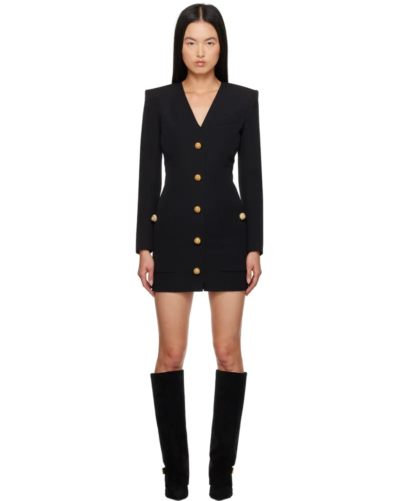 Balmain Black Button Tailored Mini Dress 0pa