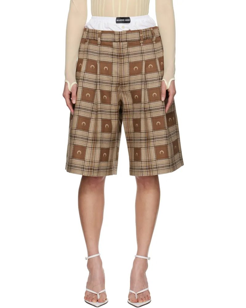 Marine Serre Brown Moon Checks Jacquard Shorts Br10
