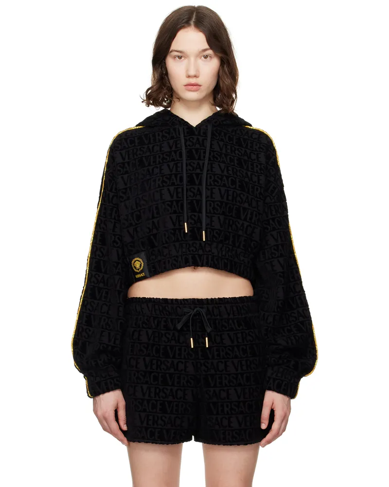 Versace Black 'I Heart Baroque' Crop Hoodie Z7011-black-gold