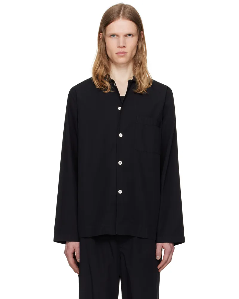 TEKLA Black Poplin Long-Sleeved Pyjama Shirt All