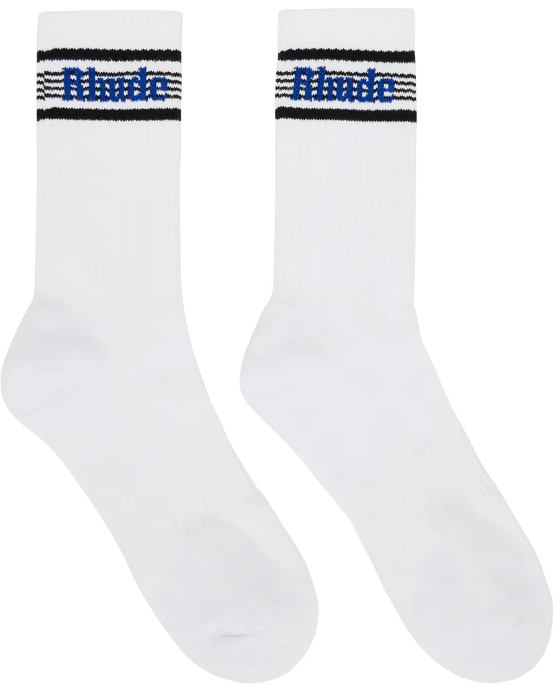 RHUDE White Speed Stripe Socks White