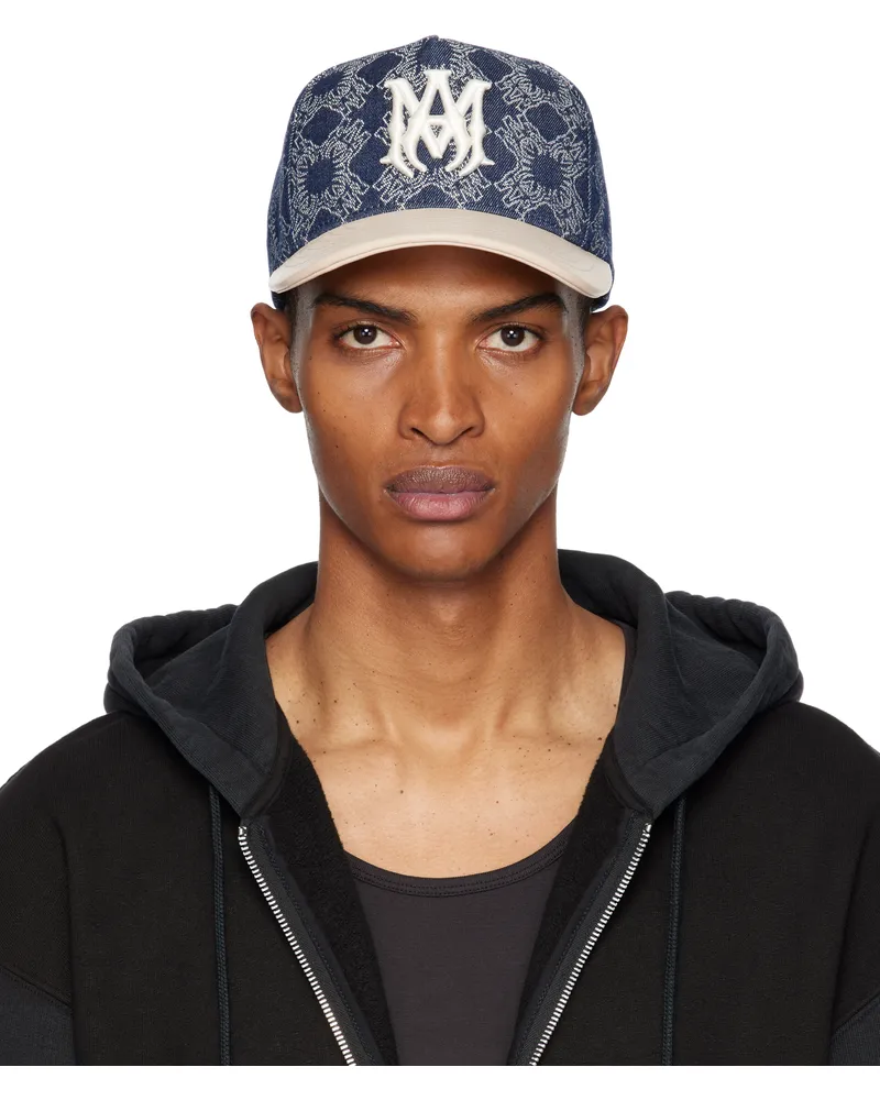 Amiri Navy & Beige MA Leather Brim Denim Cap Indigo