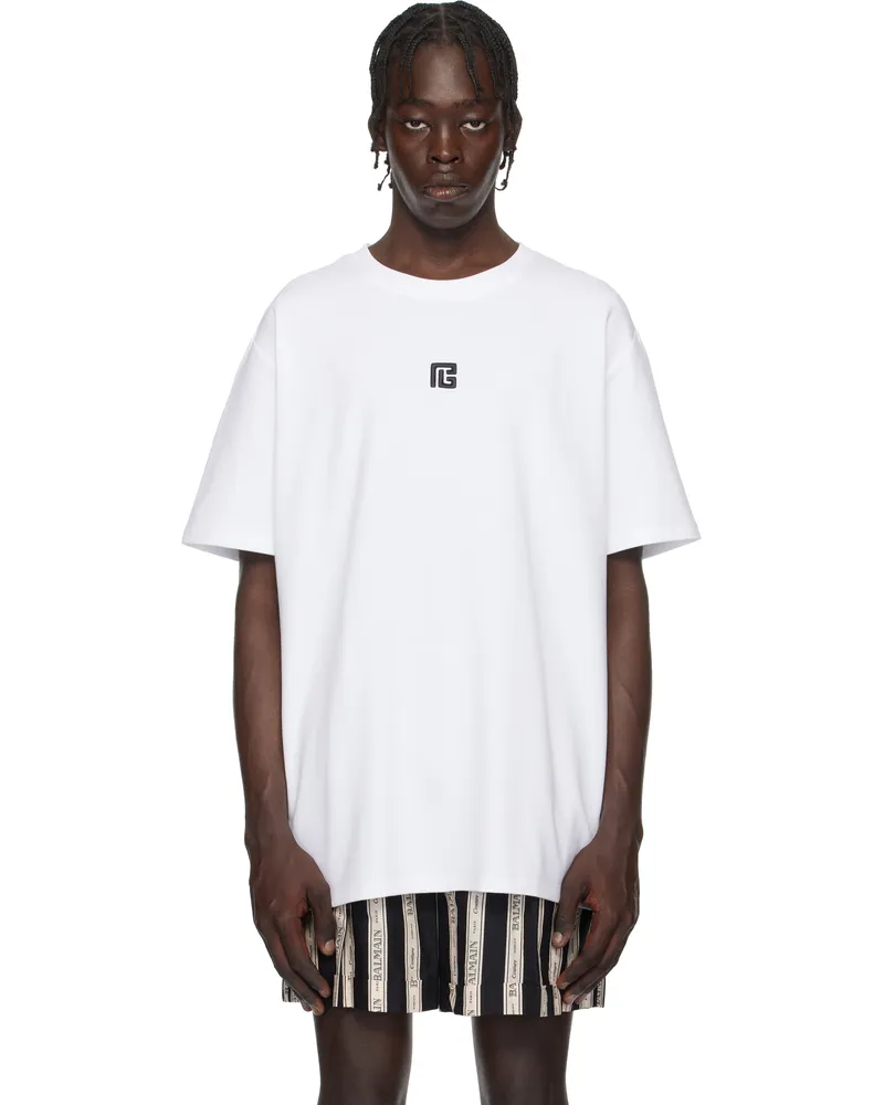 Balmain White 'PB' Embroidered T-shirt Gab