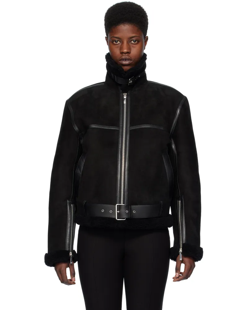 Totême Black Aviator Leather Jacket 001