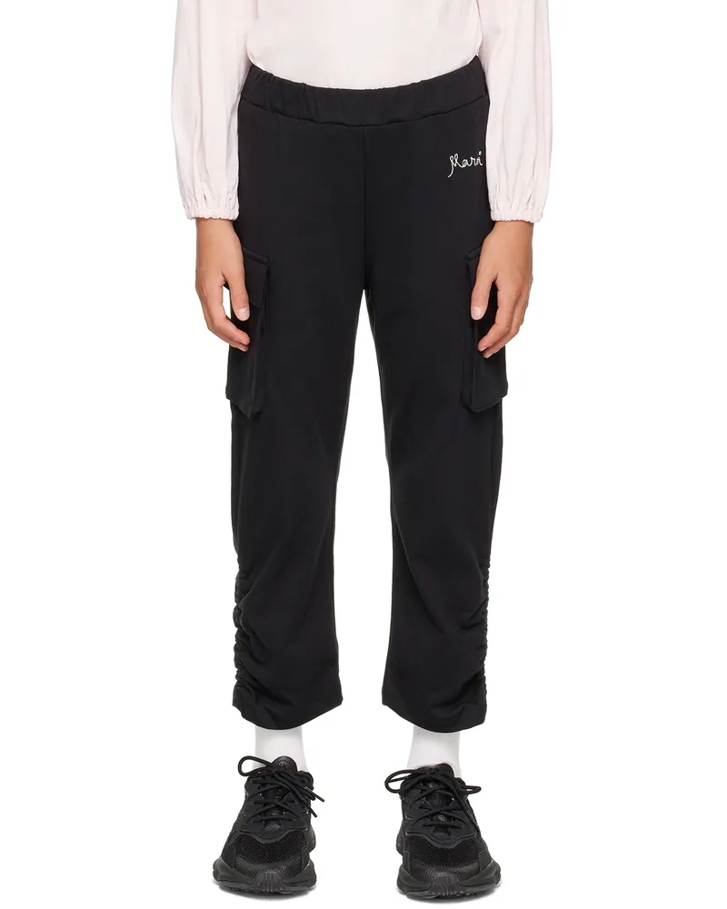 Marni Kids Black Embroidered Logo Cargo Pants 0m900