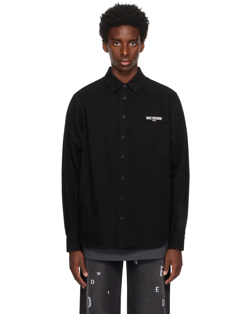 WE 11 DONE Black Printed Denim Shirt Black