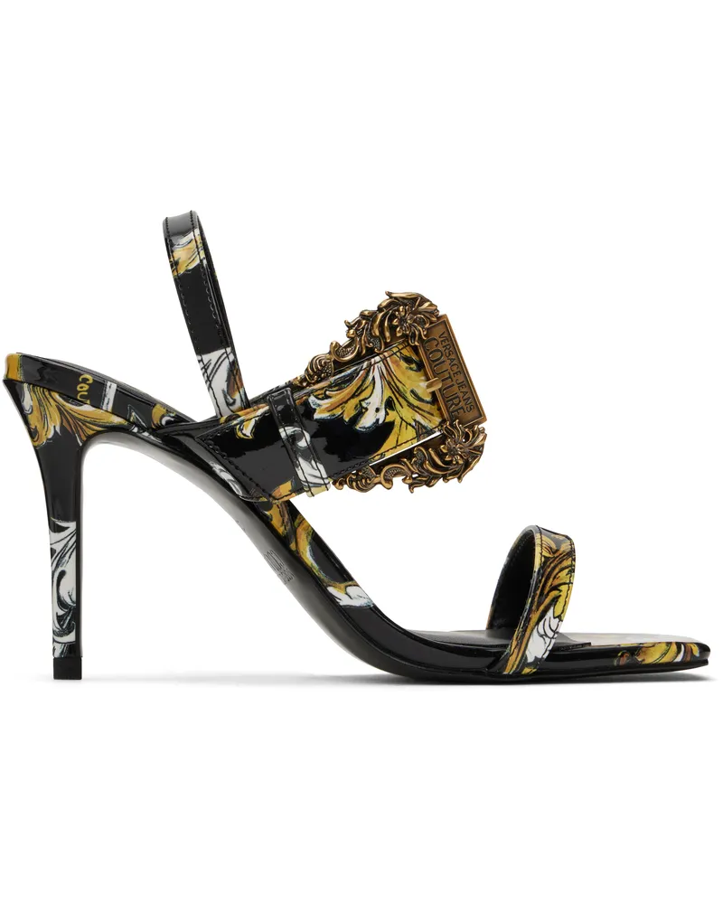 Versace Jeans Black Logo Couture Emily Slingback Heeled Sandals Eg89