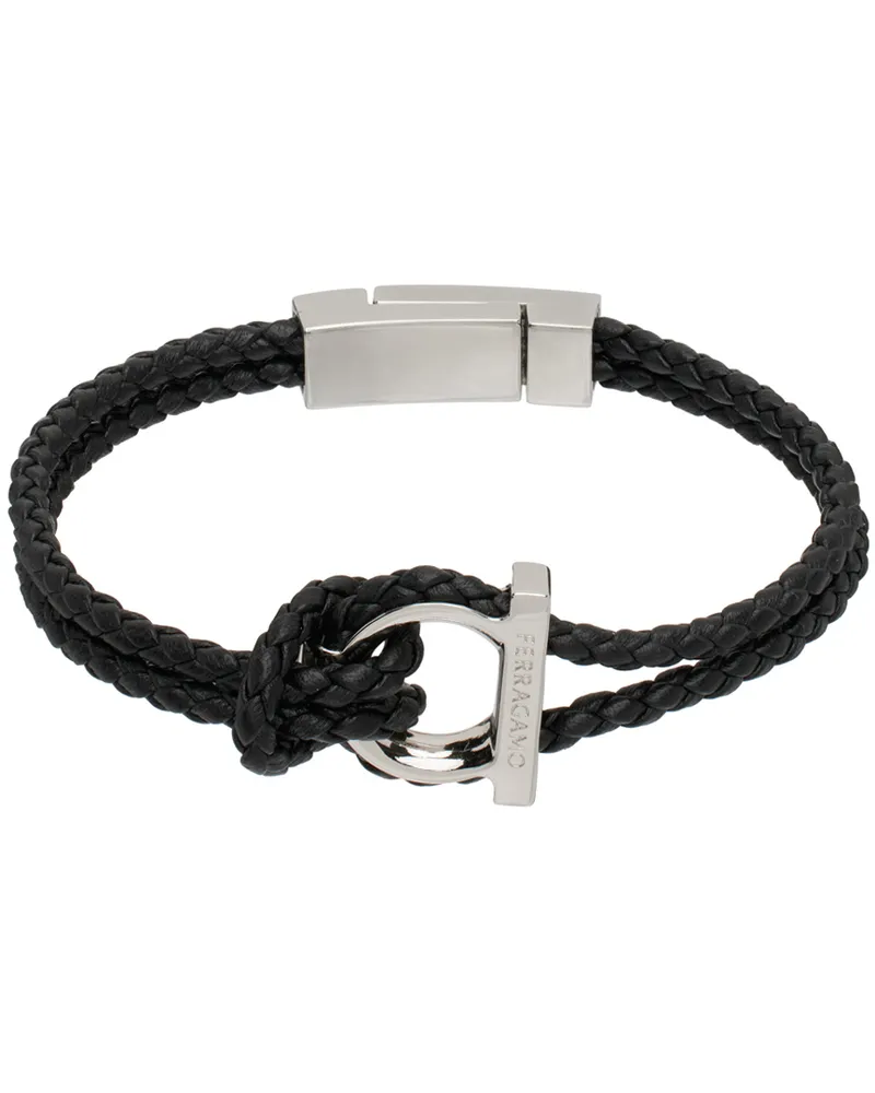Ferragamo Black Gancini Bracelet Pelle