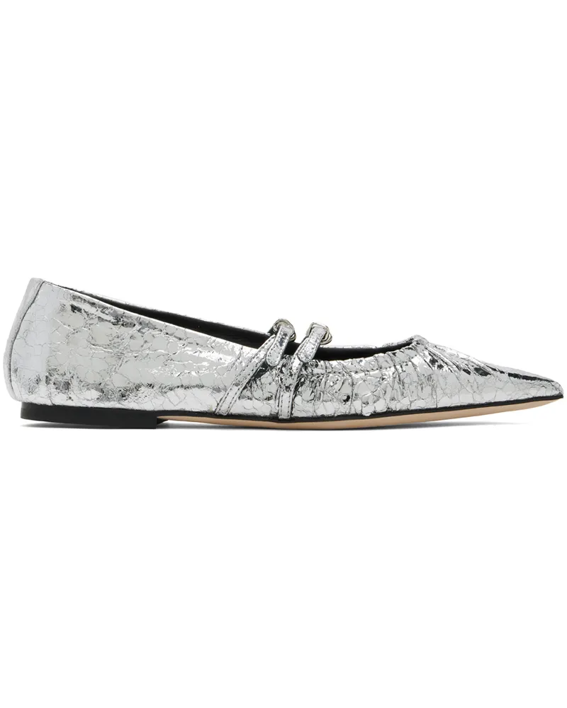 MSGM Silver Crackle Leather Ballerina Flats 90