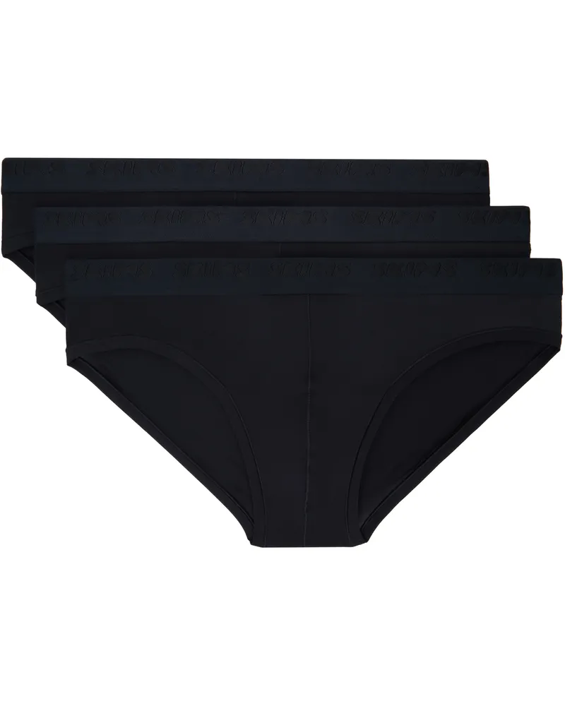 SKIMS Three-Pack Black SKIMS Stretch Briefs Obsidian