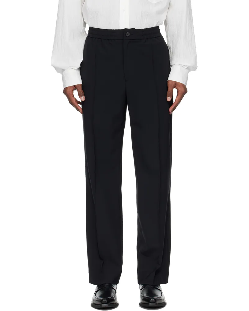 SOLID HOMME Black Wool Pintuck Banding Pants 703b