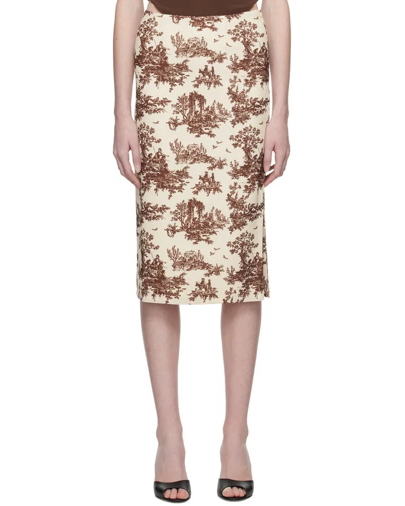 Miaou Off-White & Brown Moni Midi Skirt Brown