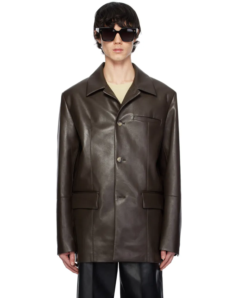 Nanushka Brown Danick Regenerated Leather Jacket Coffee